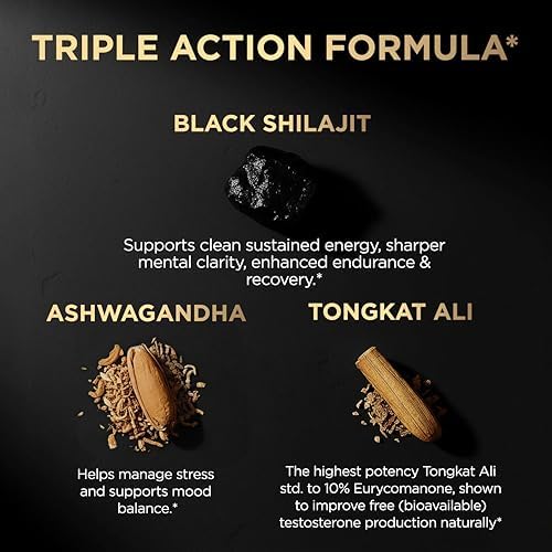 Shilajit Negro 100x para Hombres con 10% Tongkat Ali y Ashwagandha - Cápsulas de Shilajit de Alta Potencia 60% Ácido Fulvico - Suplemento Natural - imagen 4
