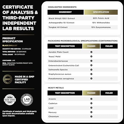 Shilajit Negro 100x para Hombres con 10% Tongkat Ali y Ashwagandha - Cápsulas de Shilajit de Alta Potencia 60% Ácido Fulvico - Suplemento Natural - imagen 7
