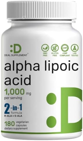 Ácido Lipoico 1,000mg, 180 Cápsulas Veganas – 50/50 R-ALA & S-ALA para Máxima Biodisponibilidad – Suplemento Antioxidante – Energía y Soporte del - imagen 1
