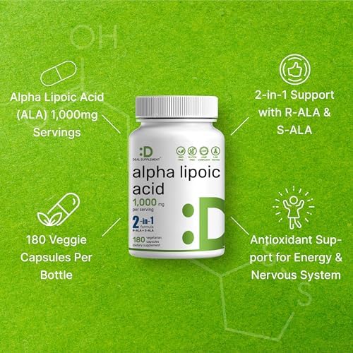 Ácido Lipoico 1,000mg, 180 Cápsulas Veganas – 50/50 R-ALA & S-ALA para Máxima Biodisponibilidad – Suplemento Antioxidante – Energía y Soporte del - imagen 4