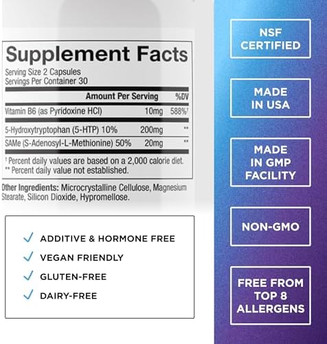 DR. EMIL NUTRITION 200 MG 5-HTP Plus con SAM-e para un Sueño Saludable y Bienestar - Suplemento 5HTP con Vitamina B6 - 60 Cápsulas Veganas, 30 - imagen 2