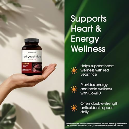 NatureBell Arroz Rojo de Levadura con CoQ10 - 240 Cápsulas Vegetarianas para Salud Cardiaca, Energía, Bienestar Cerebral y Antioxidantes* - imagen 4