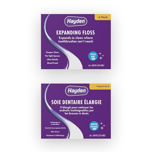 Hilo Dental Expandible Hayden - Paquete de 6, Sabor Menta Polar, 180 Yardas, Limpieza Suave entre Dientes, Libre de PFA - imagen 8