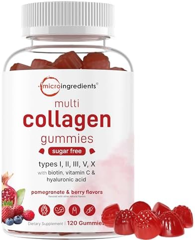Micro Ingredients Multi Collagen Peptides, 120 Gomas de Colágeno | Proteínas Tipo I, II, III, V, X con Biotina, Ácido Hialurónico y Complejo de - imagen 1