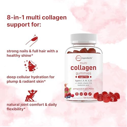 Micro Ingredients Multi Collagen Peptides, 120 Gomas de Colágeno | Proteínas Tipo I, II, III, V, X con Biotina, Ácido Hialurónico y Complejo de - imagen 3