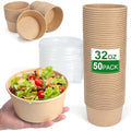 DUIBAOCHUN 50 Pzs Contenedores Desechables de 32 Oz para Comida, Tazones de Papel con Tapa, Tazones Desechables para Sopa y Ensalada - imagen 1