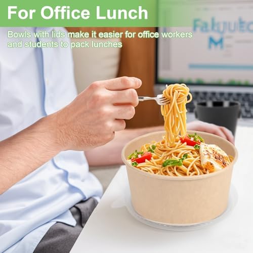 DUIBAOCHUN 50 Pzs Contenedores Desechables de 32 Oz para Comida, Tazones de Papel con Tapa, Tazones Desechables para Sopa y Ensalada - imagen 4