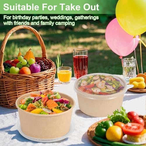 DUIBAOCHUN 50 Pzs Contenedores Desechables de 32 Oz para Comida, Tazones de Papel con Tapa, Tazones Desechables para Sopa y Ensalada - imagen 5