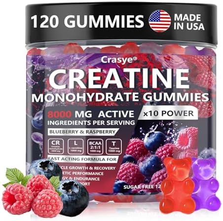 Gomitas de Creatina Monohidratada Crasye 5000 MG para Hombres y Mujeres, Suplemento Pre-Entrenamiento Sin Azúcar con Taurina y BCAA para Energía y - imagen 1