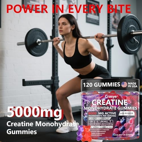 Gomitas de Creatina Monohidratada Crasye 5000 MG para Hombres y Mujeres, Suplemento Pre-Entrenamiento Sin Azúcar con Taurina y BCAA para Energía y - imagen 4