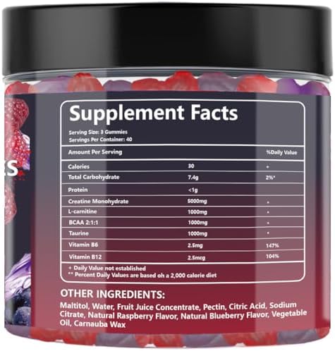 Gomitas de Creatina Monohidratada Crasye 5000 MG para Hombres y Mujeres, Suplemento Pre-Entrenamiento Sin Azúcar con Taurina y BCAA para Energía y - imagen 8