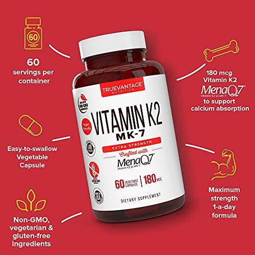 Suplemento de Vitamina K2 MK-7 180mcg - Apoya la Salud Ósea y Cardiovascular - 60 Cápsulas Vegetales Fáciles de Tragar de MenaQ7 K2 MK7 - imagen 2
