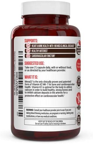 Suplemento de Vitamina K2 MK-7 180mcg - Apoya la Salud Ósea y Cardiovascular - 60 Cápsulas Vegetales Fáciles de Tragar de MenaQ7 K2 MK7 - imagen 4