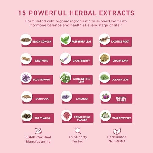 Gotas Líquidas para el Equilibrio Hormonal | Con Cohosh Negro, Ortiga, Hoja de Frambuesa Roja, Vitex y Más | Alivio para Menopausia, Sofocos y PMS | - imagen 3