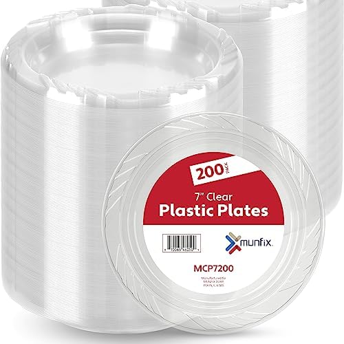 Juego de 200 Platos de Plástico Transparente Munfix - Platos Desechables de 7 Pulgadas para Postres/Ensaladas, Ideal para Fiestas, BBQ, Picnics y - imagen 1