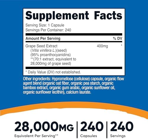 Extracto de Semilla de Uva Nutricost 240 Cápsulas - 240 Porciones, Libre de GMO y Gluten, Apto para Vegetarianos - imagen 2