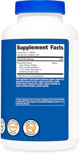 Extracto de Semilla de Uva Nutricost 240 Cápsulas - 240 Porciones, Libre de GMO y Gluten, Apto para Vegetarianos - imagen 5