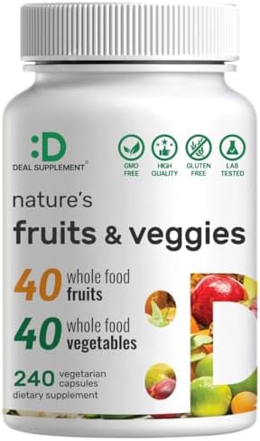Suplemento de Frutas y Verduras de Nature’s, 240 Cápsulas Vegetales – 80 Superalimentos para el Equilibrio Diario – 40 Frutas y 40 Verduras – Sin - imagen 1