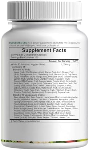 Suplemento de Frutas y Verduras de Nature’s, 240 Cápsulas Vegetales – 80 Superalimentos para el Equilibrio Diario – 40 Frutas y 40 Verduras – Sin - imagen 7