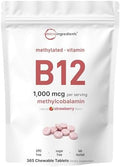 Vitaminas B12 Micro Ingredients 1,000 mcg | Methylcobalamina – 365 Tabletas Masticables | Sabor Natural a Fresa | Apoya Energía y Metabolismo | - imagen 1