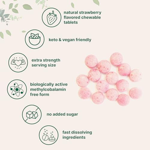 Vitaminas B12 Micro Ingredients 1,000 mcg | Methylcobalamina – 365 Tabletas Masticables | Sabor Natural a Fresa | Apoya Energía y Metabolismo | - imagen 4