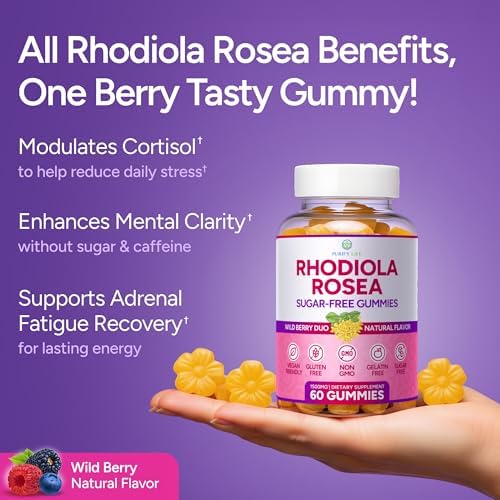 Gomitas Veganas de Rhodiola Rosea Sin Azúcar (1500mg/Porción) - Suplemento para el Estrés, Ánimo y Rendimiento, 60 Chews Non-GMO - imagen 3