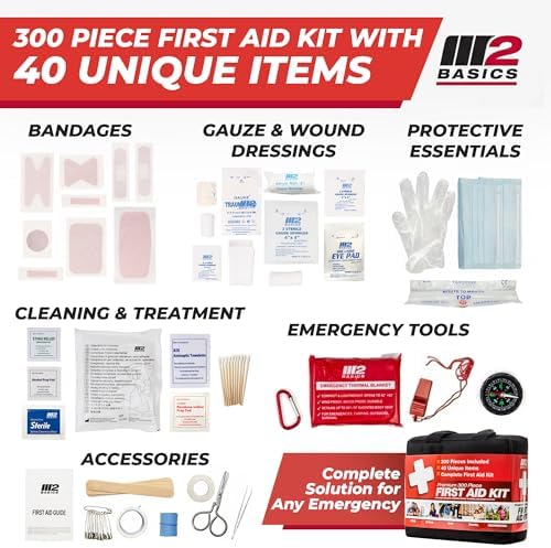 Kit de ros Auxilios M2 BASICS de 300 Piezas, 40 Artículos Únicos, Kit Médico de Emergencia con Bolsa Organizada para Casa, Auto, Viajes y Más - imagen 2