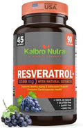 Suplemento Kaibro Nutra Resveratrol, 1500mg Extra Fuerte, Quercetina con Extracto de Polygonum Cuspidatum, Antienvejecimiento, Piel Radiante y - imagen 1