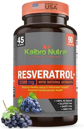 Suplemento Kaibro Nutra Resveratrol, 1500mg Extra Fuerte, Quercetina con Extracto de Polygonum Cuspidatum, Antienvejecimiento, Piel Radiante y - imagen 1