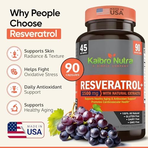 Suplemento Kaibro Nutra Resveratrol, 1500mg Extra Fuerte, Quercetina con Extracto de Polygonum Cuspidatum, Antienvejecimiento, Piel Radiante y - imagen 2