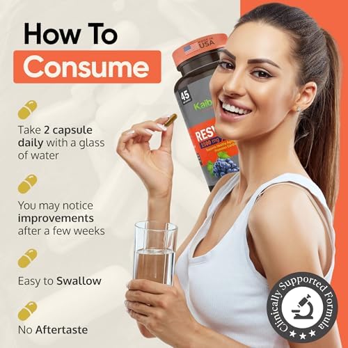 Suplemento Kaibro Nutra Resveratrol, 1500mg Extra Fuerte, Quercetina con Extracto de Polygonum Cuspidatum, Antienvejecimiento, Piel Radiante y - imagen 3