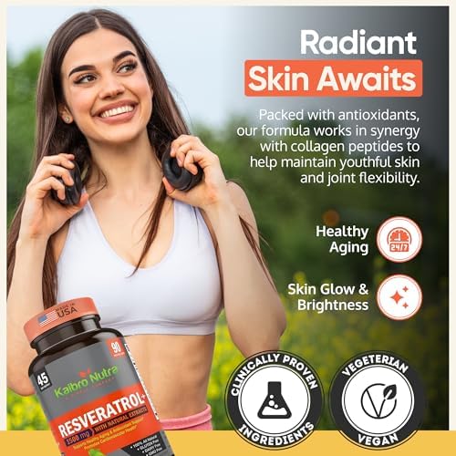 Suplemento Kaibro Nutra Resveratrol, 1500mg Extra Fuerte, Quercetina con Extracto de Polygonum Cuspidatum, Antienvejecimiento, Piel Radiante y - imagen 4
