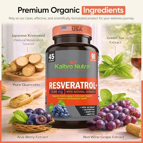 Suplemento Kaibro Nutra Resveratrol, 1500mg Extra Fuerte, Quercetina con Extracto de Polygonum Cuspidatum, Antienvejecimiento, Piel Radiante y - imagen 5