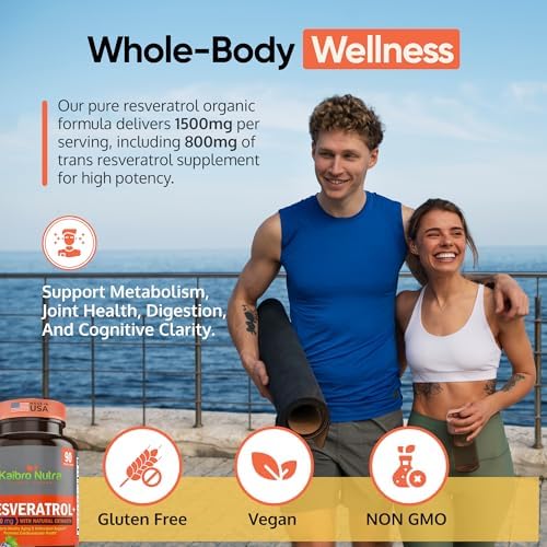 Suplemento Kaibro Nutra Resveratrol, 1500mg Extra Fuerte, Quercetina con Extracto de Polygonum Cuspidatum, Antienvejecimiento, Piel Radiante y - imagen 7