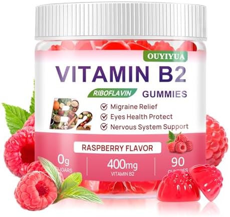 Gomitas de Vitamina B2 Riboflavina 400mg con Magnesio para Niños y Adultos, Alivio de Migrañas y Dolores de Cabeza, Veganas, Sin Azúcar, Sabor - imagen 1