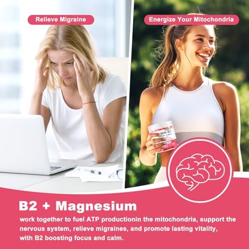 Gomitas de Vitamina B2 Riboflavina 400mg con Magnesio para Niños y Adultos, Alivio de Migrañas y Dolores de Cabeza, Veganas, Sin Azúcar, Sabor - imagen 3