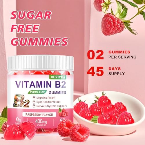 Gomitas de Vitamina B2 Riboflavina 400mg con Magnesio para Niños y Adultos, Alivio de Migrañas y Dolores de Cabeza, Veganas, Sin Azúcar, Sabor - imagen 4