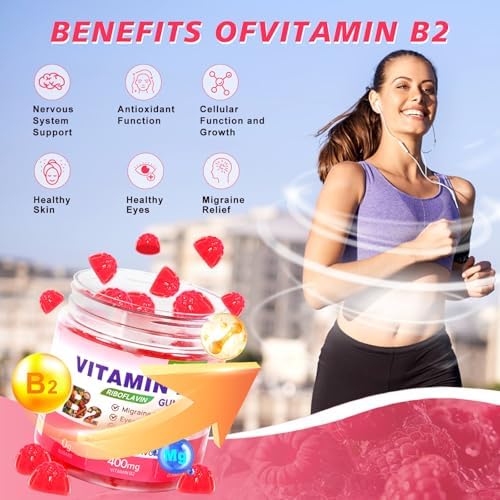 Gomitas de Vitamina B2 Riboflavina 400mg con Magnesio para Niños y Adultos, Alivio de Migrañas y Dolores de Cabeza, Veganas, Sin Azúcar, Sabor - imagen 6
