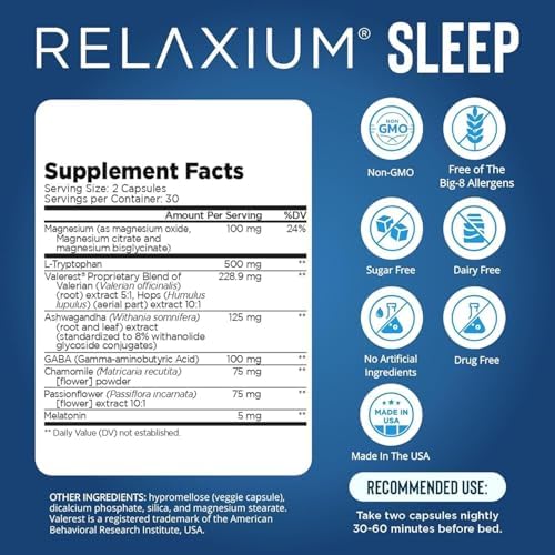 Suplemento para Dormir Relaxium, Melatonina con Magnesio Glicinato, Valeriana y Ashwagandha, 60 Cápsulas Veganas, Suministro para 30 Días - imagen 2