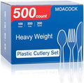 Set de Cubiertos Desechables MOACOCK de 500 Piezas, 200 Cucharas, 200 Tenedores, 100 Cuchillos, Plástico Resistente para Fiestas y Uso Diario - imagen 1
