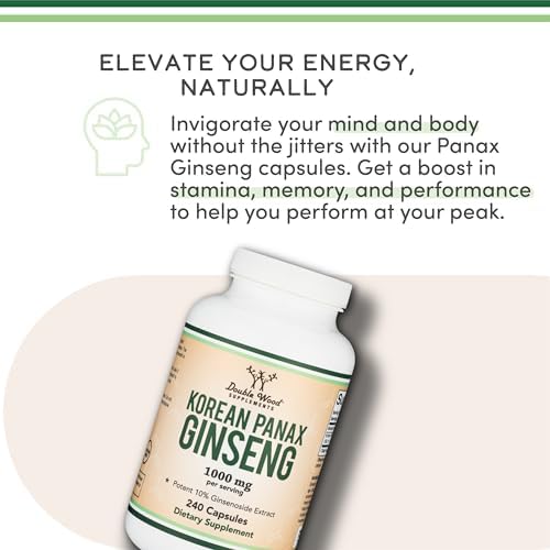 Cápsulas de Ginseng (Extracto de Ginseng Rojo Coreano, Panax Ginseng 10% Ginsenosidos) - Suministro para 4 Meses, 240 Cápsulas Veganas de 1,000mg - imagen 5