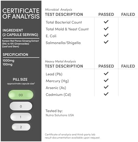Cápsulas de Ginseng (Extracto de Ginseng Rojo Coreano, Panax Ginseng 10% Ginsenosidos) - Suministro para 4 Meses, 240 Cápsulas Veganas de 1,000mg - imagen 7