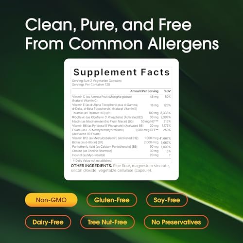 NatureBell Complejo B Metilado - 240 Cápsulas Vegetarianas - Fórmula 12 en 1 de Alta Biodisponibilidad - Apoyo Inmunológico y Energético - Sin OGM y - imagen 3