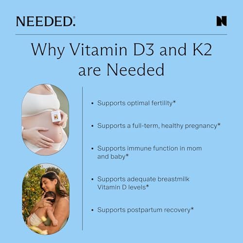 Needed. Vitaminas Prenatales D3/K2 Expertamente Formuladas | Fertilidad, Embarazo, Lactancia y Postparto, Inmunidad Saludable y Desarrollo Óseo | 60 - imagen 5