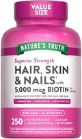 Vitaminas para Cabello, Piel y Uñas de Nature's Truth | 5000mcg | 250 Softgels | Con Colágeno, Biotina y Aceite de Coco | Suplemento No GMO y Sin - imagen 1