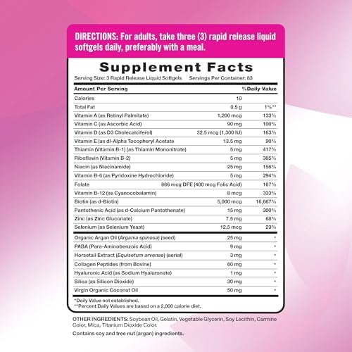 Vitaminas para Cabello, Piel y Uñas de Nature's Truth | 5000mcg | 250 Softgels | Con Colágeno, Biotina y Aceite de Coco | Suplemento No GMO y Sin - imagen 2