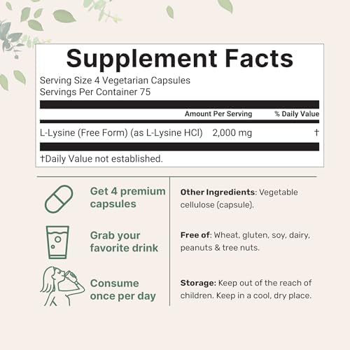 L-Lisina Pura 2,000mg, 300 Cápsulas Veganas | Máxima Potencia, Fácil Absorción | Aminoácido Esencial para Colágeno, Labios y Soporte Inmunológico | - imagen 2