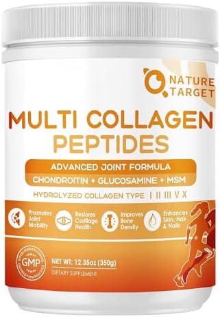 NATURE TARGET Polvo de Multi-Colágeno Hidrolizado para Soporte Articular, Colágeno Tipo I II III V X para Piel, Cabello y Uñas, 35 Porciones, No GMO - imagen 1