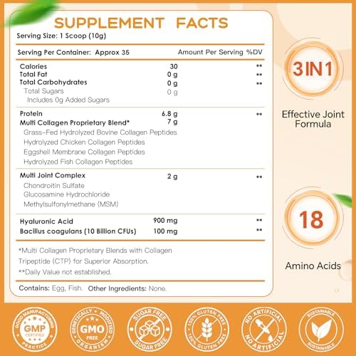 NATURE TARGET Polvo de Multi-Colágeno Hidrolizado para Soporte Articular, Colágeno Tipo I II III V X para Piel, Cabello y Uñas, 35 Porciones, No GMO - imagen 2
