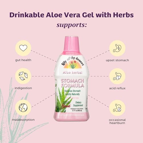 Fórmula Estomacal Lily of The Desert, Jugo de Aloe Vera Orgánico con Olmo Resbaladizo, Manzanilla, Menta y Jengibre para la Salud Digestiva, 32 Oz, - imagen 4